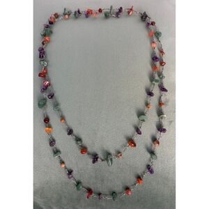 Boho Multi Gemstone Chip Long Station Necklace Amethyst Aventurine Agate P152